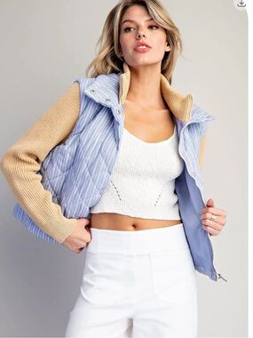 Eesome Los Angeles quilted stripe jacket with sweater sleeves